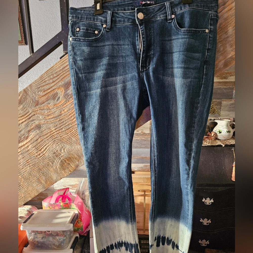 Denim 24/7 Blue and White Straight Leg Tie Dye Jeans
